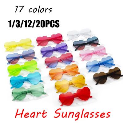 Gafas de sol con forma de corazón de melocotón de pieza gruesa, sin marco, gafas de fiesta en forma de corazón