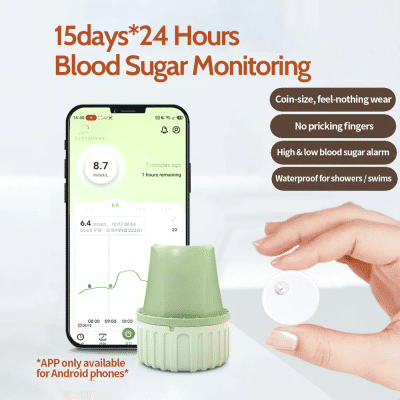Aidexx Glucómetro Digital de 15 Días, Sensor de Glucosa Continuo CGMS para Diabetes, Prueba de Glucosa GX-01S, Monitor de Azúcar, Freestyle Libre