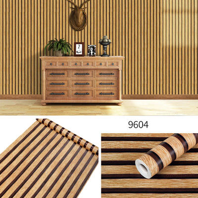 Papel tapiz autoadhesivo a rayas de madera de PVC de 45CM, fondo de pared, escritorio, gabinete, muebles, renovación, pegatina impermeable
