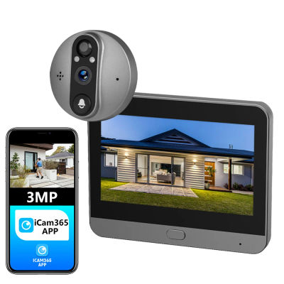 Timbre de puerta inteligente con batería WiFi de 3MP, conversación bidireccional, ojo de gato mágico, mirilla, cámara PIR FHD, visor Digital, Monitor de 4,3 pulgadas