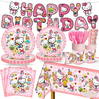 Decoración de Cumpleaños de Hello Kitty, Platos Desechables de Hello Kitty, Mantel, Servilletas de Papel, Globos, Artículos para Baby Shower de Niñas