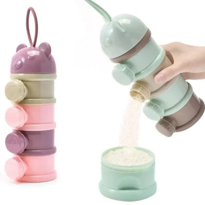 Caja de leche en polvo portátil estilo oso de 4 capas, múltiples aberturas, cereales, dibujos animados, caja de almacenamiento de alimentos para bebés, contenedor de aperitivos para niños