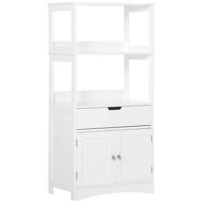 Mueble de almacenamiento Kleankin para baño, 2 puertas, cajón, 3 estantes-Sun. 60L x 33l x 122H cm - MDF Blanco