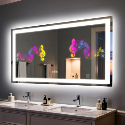 Espejo de baño LED de 50/60/100/120CM con Altavoz Bluetooth, espejo de tocador con retroiluminación impermeable de vidrio templado regulable en 3 colores