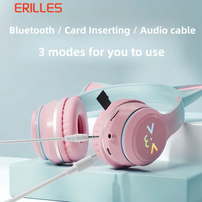 GRB-auriculares Glow para videojuegos, audífonos inalámbricos estéreo con orejas de gato, Bluetooth, Cable de TYPE-C, Bluetooth, manos libres