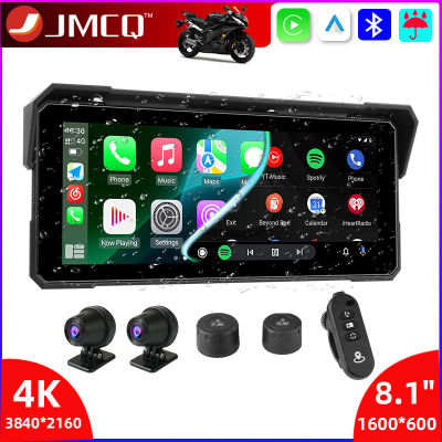 JMCQ portátil 8,1 pulgadas IP67 impermeable motocicleta 4K DVR navegación GPS inalámbrico Carplay Android Auto Moto grabadora Monitor