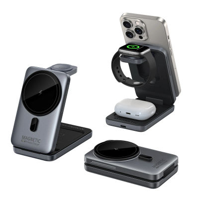 Estación de Carga Inalámbrica Magnética Plegable 3 en 1 para iPhone 17/16/15/14/13/12, Apple Watch y AirPods