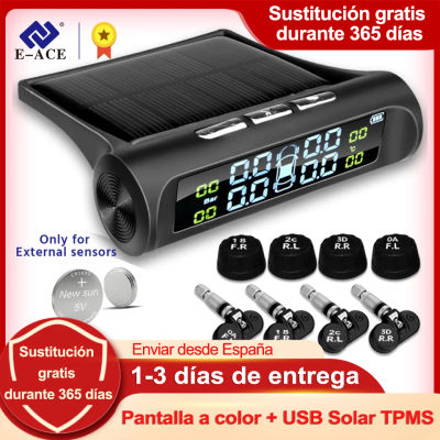 E-ACE energía Solar TPMS sistema de Monitor de alarma de presión de neumáticos de coche sistemas de alarma de seguridad automática advertencia de temperatura de presión de neumáticos