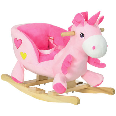 HOMCOM Caballito Balancín para Bebés en Forma de Unicornio 65x35x45 cm Rosa