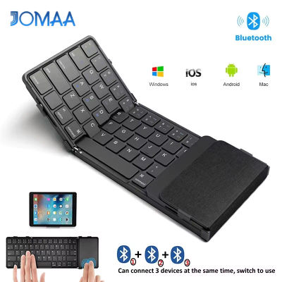 Teclado Bluetooth plegable con panel táctil Teclado plegable inalámbrico con cuero PU para iOS Android Windows, compatible con 3 dispositivos