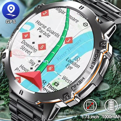 2025 nuevo reloj inteligente militar GPS pantalla HD de 1,73 pulgadas batería de 1000mAh 10ATM impermeable NFC Bluetooth llamada deportes Smartwatch hombres
