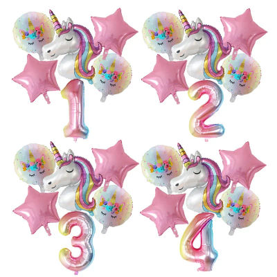 Juego de globos de aluminio con números de unicornio, decoración de fiesta encantadora para cumpleaños de niñas, baby shower, fiesta de princesas, festivales, 6 uds.