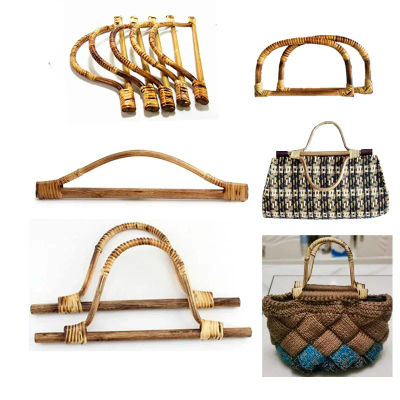 2 Piezas de Artículos de Mimbre Natural Tejido, Asa en Forma de D de Bambú, Piezas de Madera Vintage, Asa para Bolsos Tejidos DIY, Accesorios para Equipaje