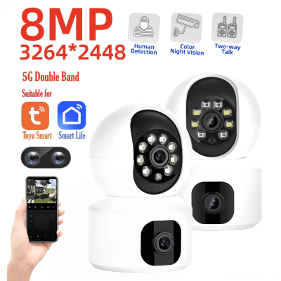 Tuya-cámara IP WiFi de 8MP, Monitor de bebé de doble lente, visión nocturna a Color, seguimiento automático de personas, cámara de vigilancia inteligente para el hogar