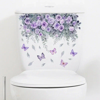 Pegatina de pared de hojas de plantas, pegatina para inodoro, Mural autoadhesivo para WC, embellecer flores, decoración del hogar, calcomanías, pegatina para refrigerador