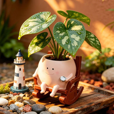Elegante Maceta de Resina con Forma de Fantasma Sonriente, Maceta con Forma de Silla Mecedora, Regalo Perfecto para Amantes de la Decoración del Hogar y Entusiastas de las Plantas