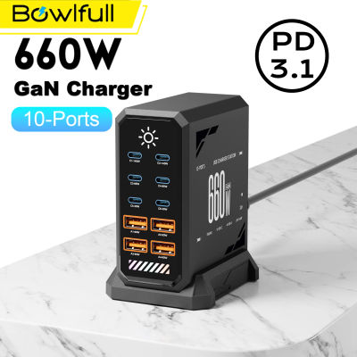 Estación de carga USB C GaN de 660W, cargador rápido de 10 puertos tipo C PD3.1 PD3.0 PPS, cargador rápido para Macbook Pro iPad iPhone 16 Samsung