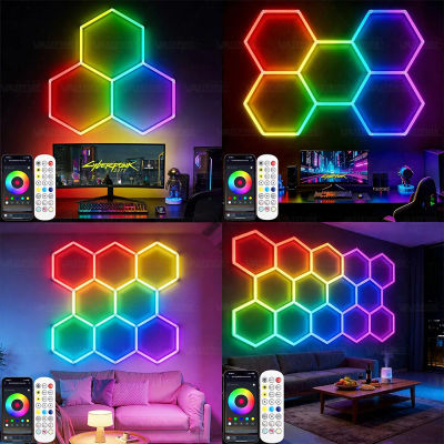 Luz LED hexagonal tipo panal RGB de 220V, móvil, con control Bluetooth/remoto, adecuada para garajes, salas de estar, salas de baile.