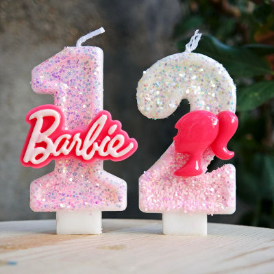 Barbiela vela número 0-9 lentejuelas rosas y rojas decoraciones para tarta de cumpleaños para niñas regalos de fiesta de aniversario para Baby Shower