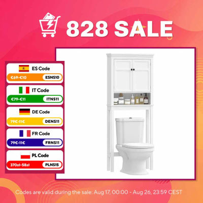 HOMCOM Mueble sobre Inodoro con 2 Puertas Compartimiento y Estante Ajustable Mueble para Baño 70x20x175 cm Blanco