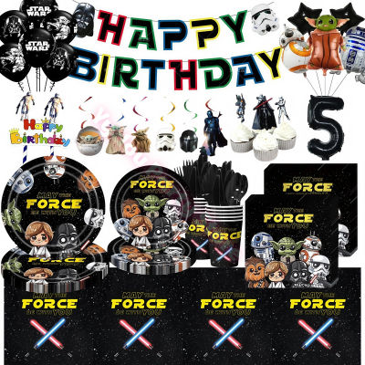 Decoraciones para fiesta de cumpleaños de Star Wars, plato para tazas, servilletas, adorno para pastel, globos para niños, recuerdos, accesorios para fotos, Baby Shower