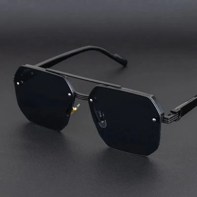 Gafas de sol de metal con doble puente para hombre, montura cuadrada de medio aro, estilo casual, retro, de moda, para mujer, para deportes al aire libre, 1 unidad