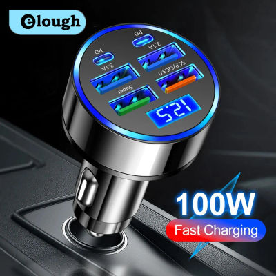 Cargador de coche de 6 puertos de 100W, carga rápida, USB tipo C, encendedor de coche PD QC3.0, cargador de teléfono para iPhone, Samsung, Huawei, Xiaomi