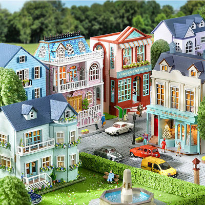Mini Casa de muñecas de madera Diy con muebles, Casa de muñecas ligera, modelo de ensamblaje, Villa de princesa rosa, Kit de arquitectura, juguetes de cumpleaños