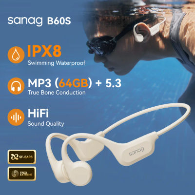 Auriculares de Conducción Ósea Sanag B60S, IPX8, Bluetooth, Inalámbricos, para Natación, con Micrófono, 32GB/64GB MP3