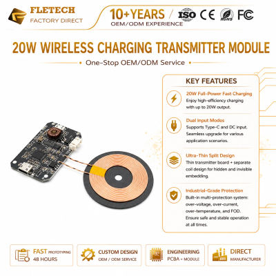 Módulo de Cargador Inalámbrico Rápido QI de 20W, Transmisor, Placa de Circuito PCBA, Bobina, Tipo DIY, Puerto Tipo-C y MICRO-USB