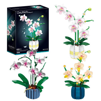 Divertido Ramo de Flores de Orquídea, Bloques de Flores, Modelo de Planta Bonsái, Ladrillos, Decoración Romántica para el Hogar, Juguete de Regalo para Niños