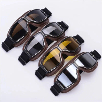 Gafas de motocicleta a prueba de viento, gafas para casco de motocicleta, gafas de sol Retro universales plegables de cuero, accesorios Retro para motocicleta