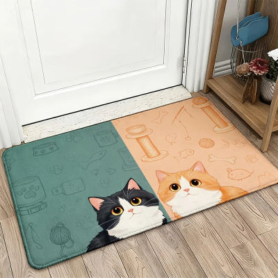Alfombra decorativa para la puerta con diseño de pareja de perros y gatos, alfombra para el suelo para amantes de las mascotas, alfombra para la entrada del hogar, impermeable, para interiores y