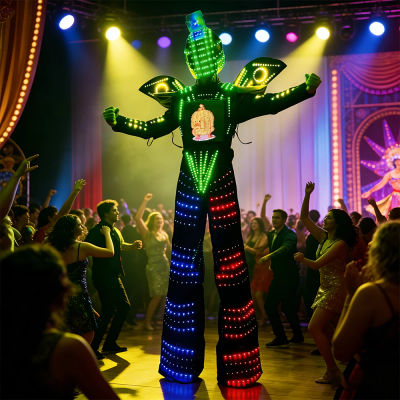 Disfraz de zancos de Robot LED, casco ligero para actuación de fiesta, Festival de música electrónica, espectáculo de DJ, zancos, Walker, traje de baile Robot