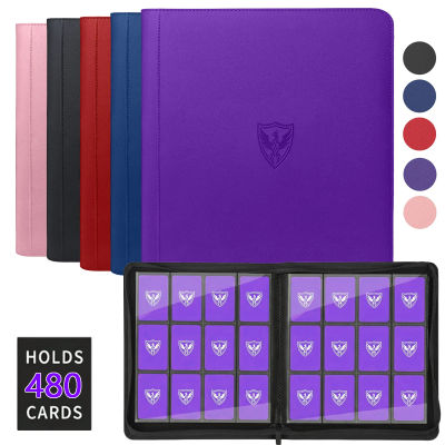 Carpeta para tarjetas coleccionables de 12 bolsillos, con capacidad para 480 tarjetas, carpeta premium con cremallera adecuada para tarjetas TCG/tarjetas de juego/tarjetas deportivas/Yu-Gi-Oh!, Magic: