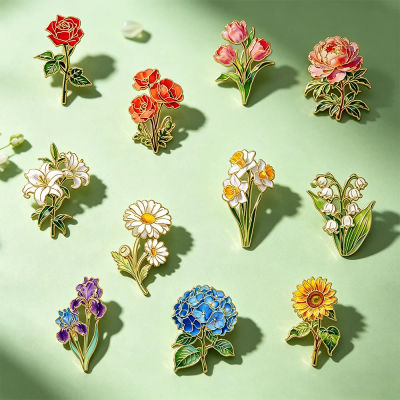 Elegantes Broches de Flores Botánicas Esmaltadas, Surtido de Broches de Solapa con Plantas, Insignias de Naturaleza para Ropa, Accesorios de Moda para Mujer