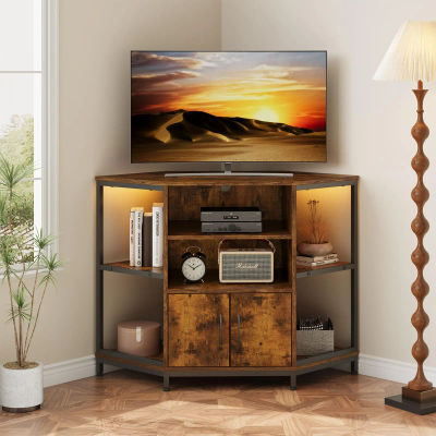 Mueble de TV Esquinero con Iluminación LED, Cómoda Esquinera para Salón de Diseño Industrial, 105x50x79 cm Marrón Vintage