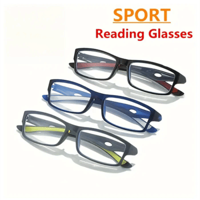 Gafas de lectura sin receta de estilo deportivo, gafas rectangulares con borde completo antiluz azul, Material de marco de PC, 3 uds.