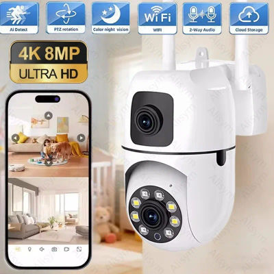 Cámara IP WiFi de Seguridad con Doble Lente y Doble Pantalla, Monitor Inalámbrico para Interiores, Seguimiento Automático PTZ, Videovigilancia CCTV V380 Pro