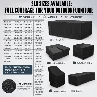 Fundas para Muebles de Patio en 218 Tamaños, Fundas para Mesas y Sillas, Impermeables, Resistentes al Polvo y a los Rayos UV, Funda Protectora de Tela Oxford 210D