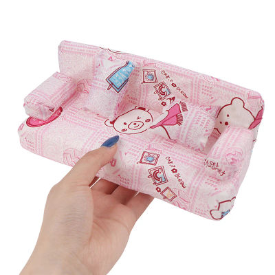 Juego de sofás pequeños de tela Floral para casa de muñecas, muebles con 2 almohadas, accesorios para muñecas