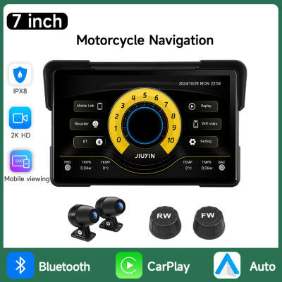 Reproductor Multimedia para motocicleta de 7 pulgadas, grabadora HD 2K, navegación GPS, CarPlay inalámbrico, Android Auto, pantalla impermeable IPX8, Bluetooth