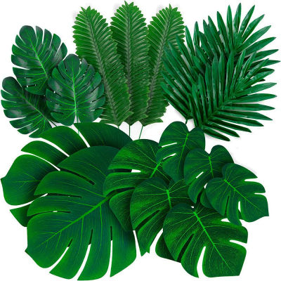 Hojas de palma Tropical artificiales, decoraciones de jungla de Safari, hoja de fiesta hawaiana Luau, decoración de Mesa para el hogar, boda, cumpleaños, plantas falsas