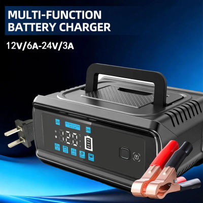 Cargador de batería de coche 12V 24V 6A/3A, cargador inteligente para baterías de plomo-ácido, AGM, LiFePo4, para coche, motocicleta, camión, potente, con función de reparación por pulsos.
