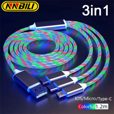 NNBILI-Cable USB 3 en 1 con luz LED brillante, cargador de carga rápida para teléfono, Cable luminoso tipo C para Xiaomi, iPhone, accesorios para teléfono