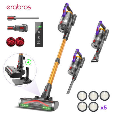 Aspiradora Inalámbrica Erabros EV7 con Motor de 550W, Succión de 70KPa, 70 Minutos de Autonomía, Base de Carga y Almacenamiento, Diseño con Aroma