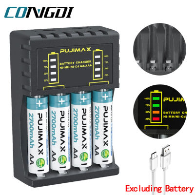Cargador de batería AA/AAA, 4 ranuras, indicador LED inteligente, Micro cargador USB C para Ni-MH/ni-cd, cargador de batería recargable AA/AAA