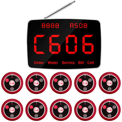 JINGLE BELLS 10 piezas de botón de llamada de mesa 1 receptor de monitor de pantalla para restaurante, sistema de llamada de camarero inalámbrico