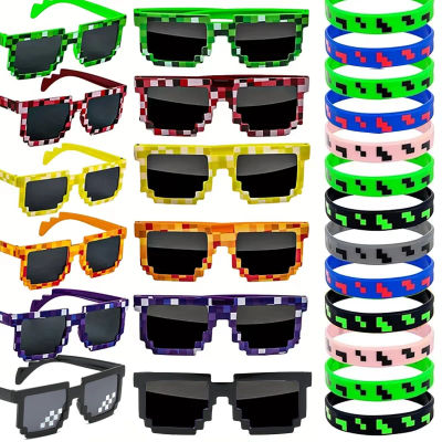 Recuerdos para Fiesta Temática de Píxeles, Gafas de Sol Pixeladas, Pulseras de Silicona, Decoración de Cumpleaños, Artículos para Fiestas, Regalo