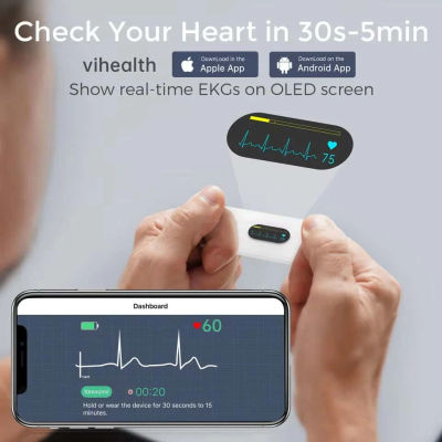 Dispositivo de Monitoreo de ECG de Bolsillo con Pantalla OLED, Monitor de EKG Bluetooth para Forma de Onda Rítmica, Análisis por IA con Aplicación Gratuita para iOS/Android